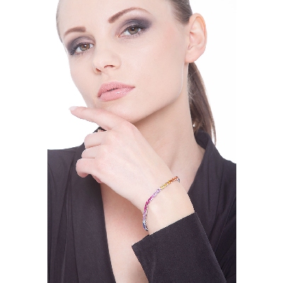 Multicolor sapphires tennis bracelet in white gold 18k