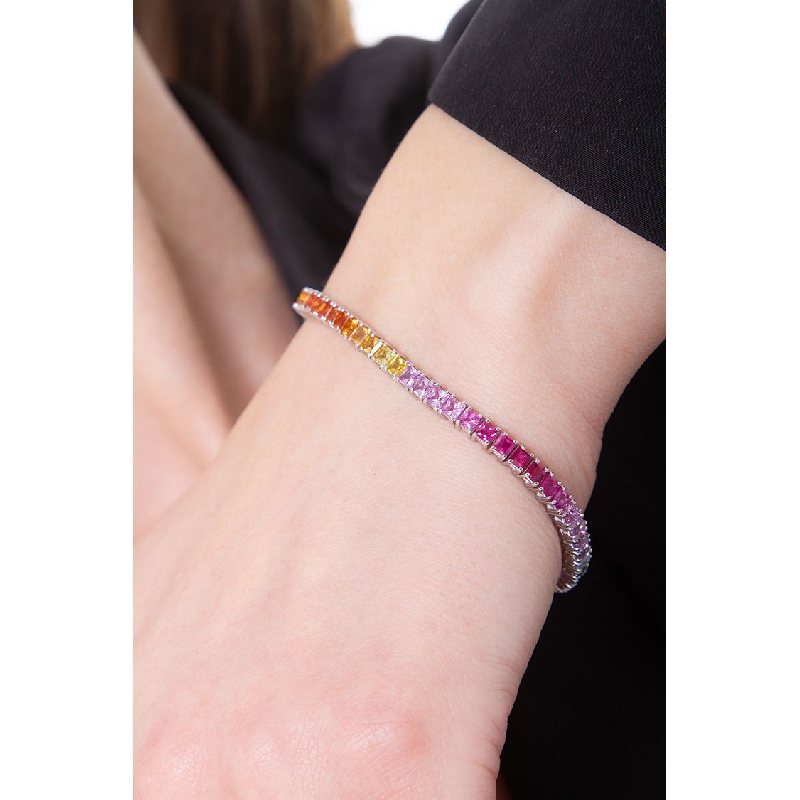 Multicolor sapphires tennis bracelet in white gold 18k