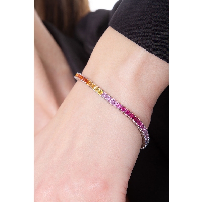 Multicolor sapphires tennis bracelet in white gold 18k