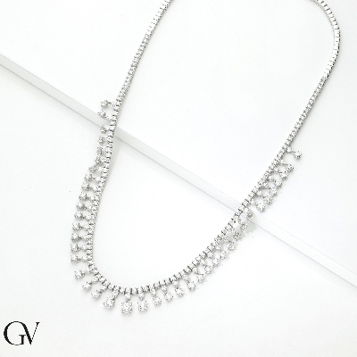 Tennis design necklace in white gold 750 with diamonds
