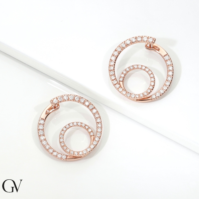Rose gold 750 double hoop earrings with diamonds