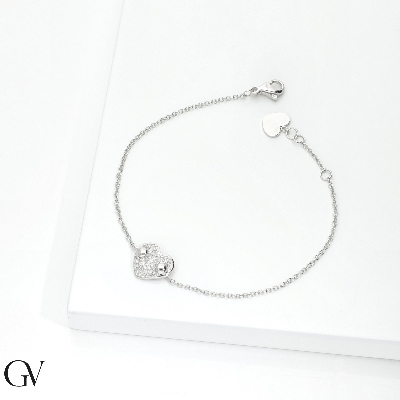 Heart pavè diamonds bracelet in white gold 750