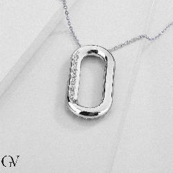 750 white gold necklace with oval pendant adorned with a row of diamonds 2