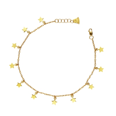 Yellow gold 18k bracelet with stars and little bell charms