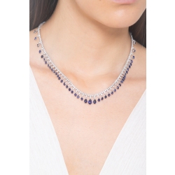750 white gold tennis design necklace with diamonds and blue sapphires 2