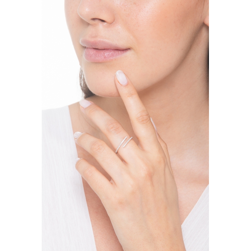 Curved ring in white gold 18k and diamonds  Curved ring in white gold 18k and diamonds