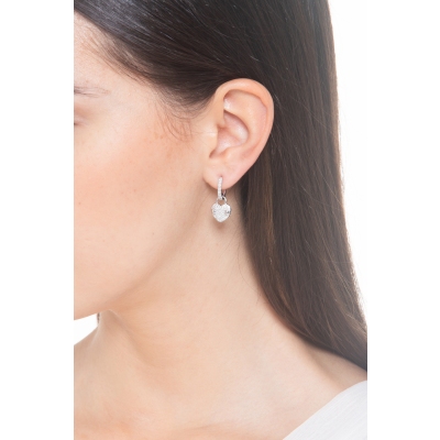 Pendant earrings in white gold 750 with heart pavè