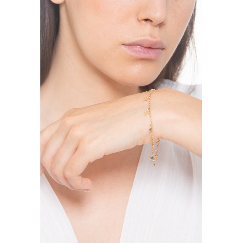 Yellow gold 18k bracelet with stars and little bell charms