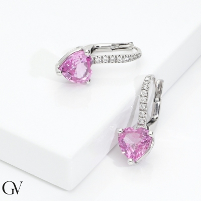 Pink sapphire and diamonds earrings in white gold 18k