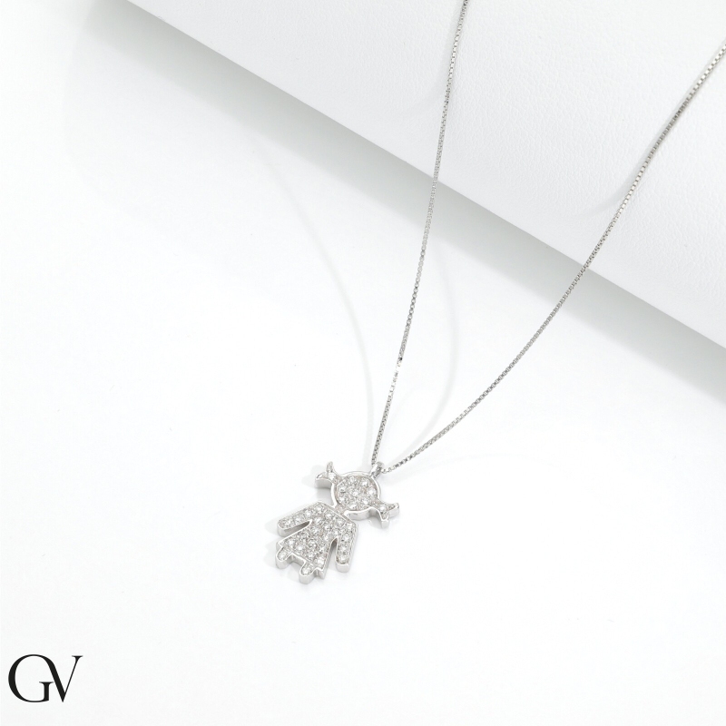 18k white gold necklace with little girl pendant in diamonds 18k white gold necklace with little girl pendant in diamonds