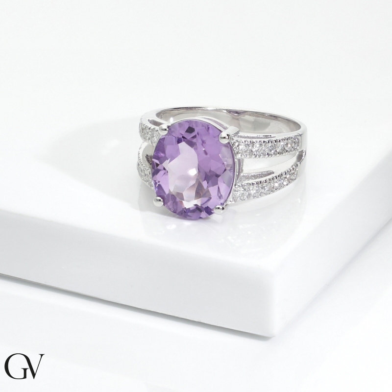 Amethyst and diamond ring band ring Amethyst and diamond ring band ring