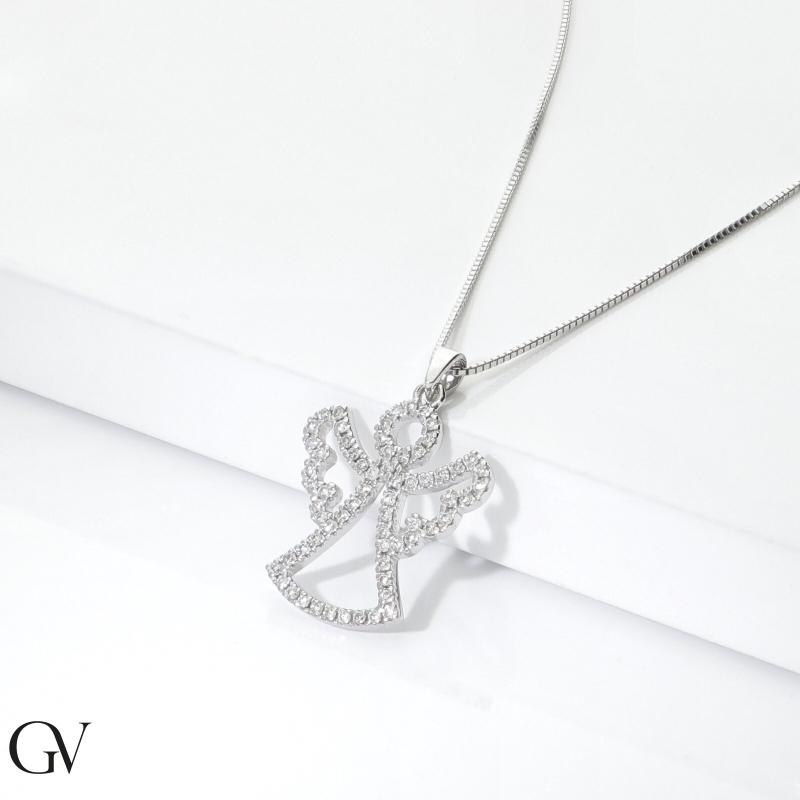 Guardian angel necklace in white gold and diamonds  Guardian angel necklace in white gold and diamonds