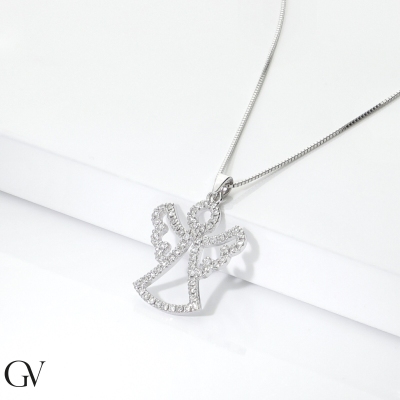 Guardian angel necklace in white gold and diamonds 