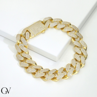 Zircons men iced out chain in yellow gold 18k