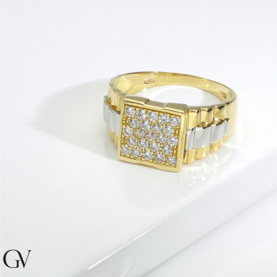 750 yellow and white gold men ring with zircons