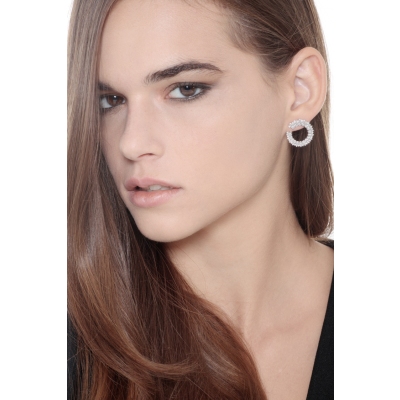 Hoop earrings in white gold 18k with double row of diamonds