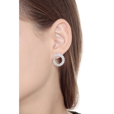 Hoop earrings in white gold 18k with double row of diamonds