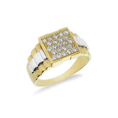 750 yellow and white gold men ring with zircons
