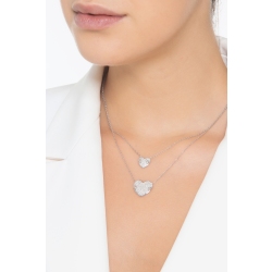 18k white gold double stand necklace with two hearts in diamonds 2