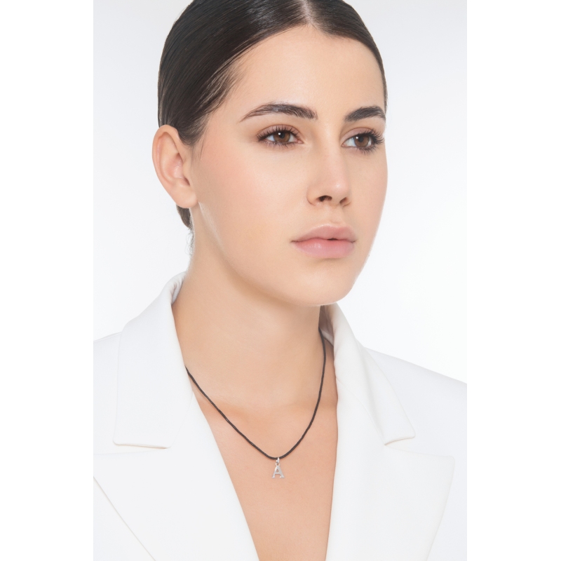 Pendant with initial letter A in capital letters in 18k white gold