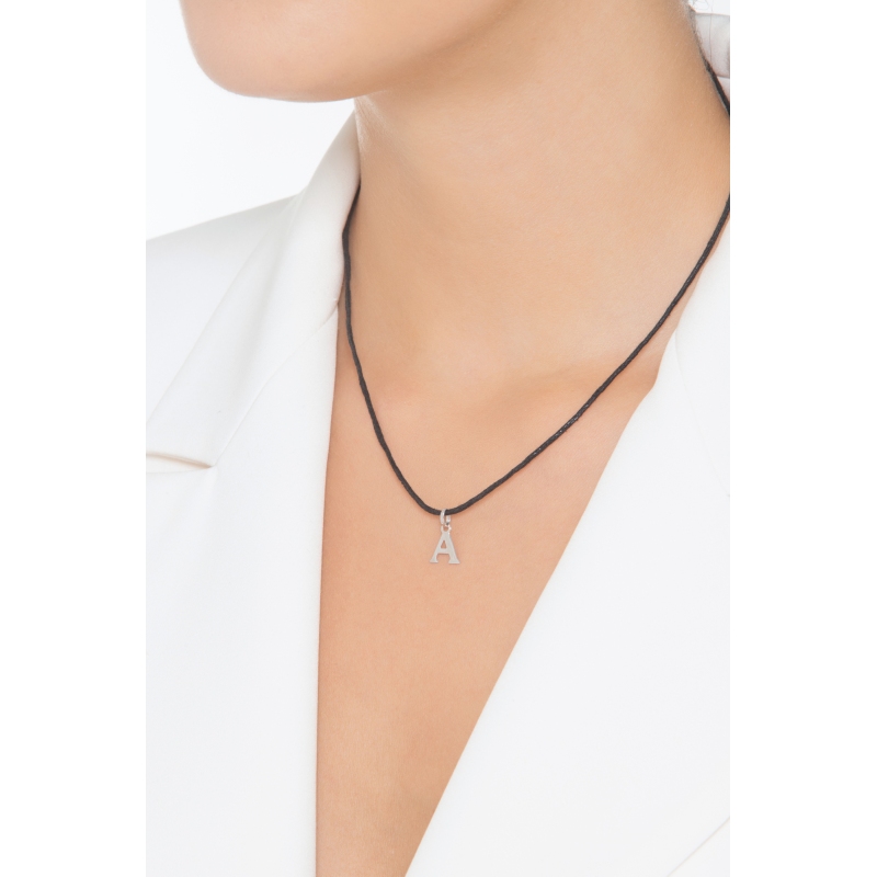 Pendant with initial letter A in capital letters in 18k white gold