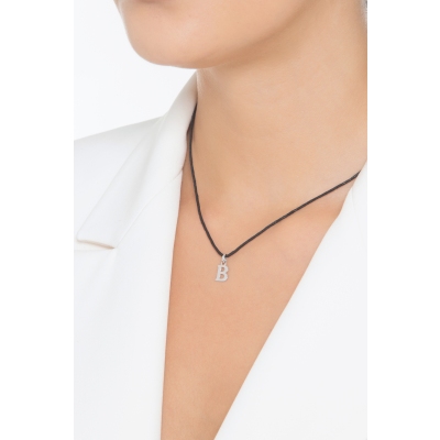 Pendant with initial letter B in uppercase in 18k white gold