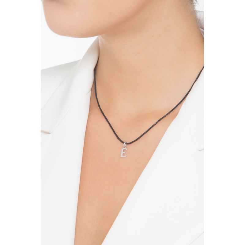 Pendant with initial letter E in capital letters in 18k white gold Pendant with initial letter E in capital letters in 18k white gold