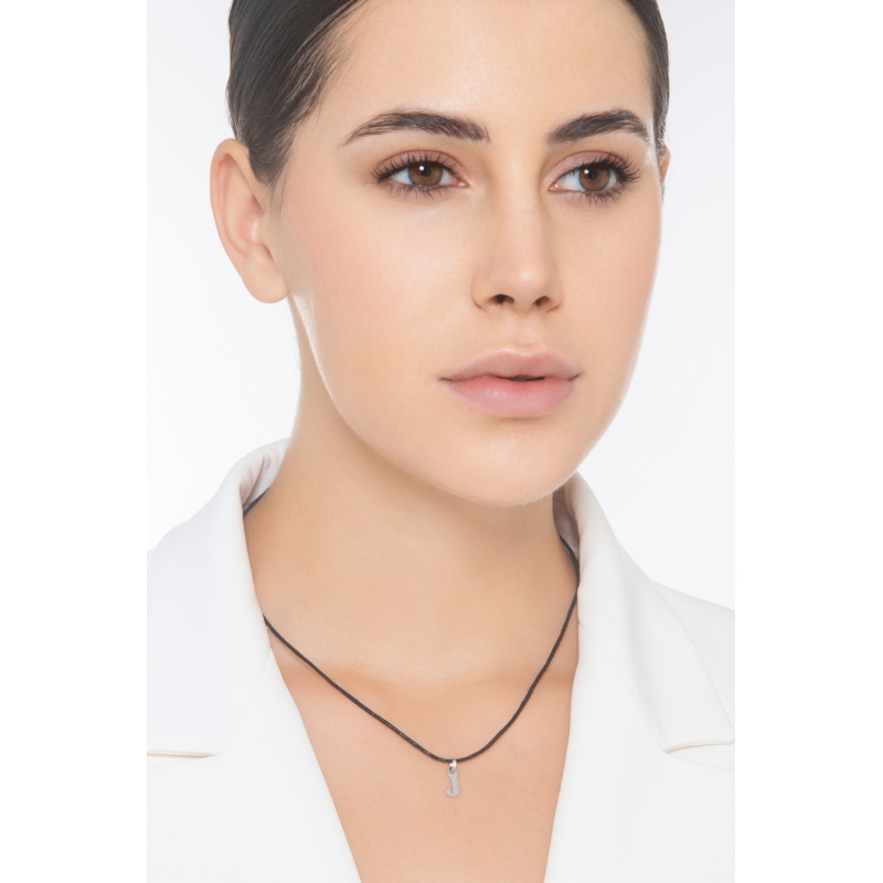 Pendant with initial letter J in uppercase in 18k white gold Pendant with initial letter J in uppercase in 18k white gold