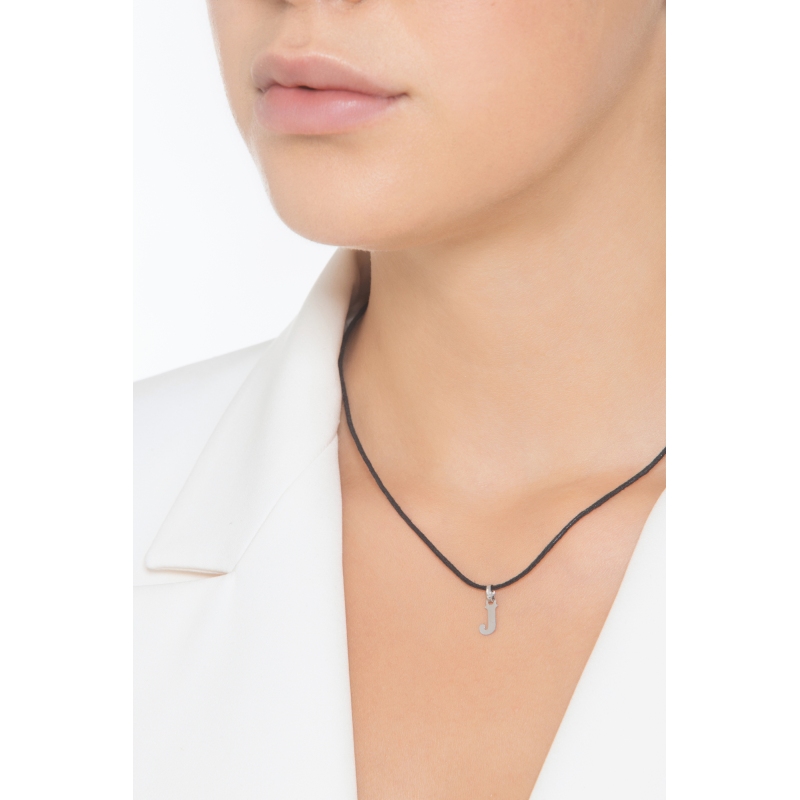 Pendant with initial letter J in uppercase in 18k white gold Pendant with initial letter J in uppercase in 18k white gold