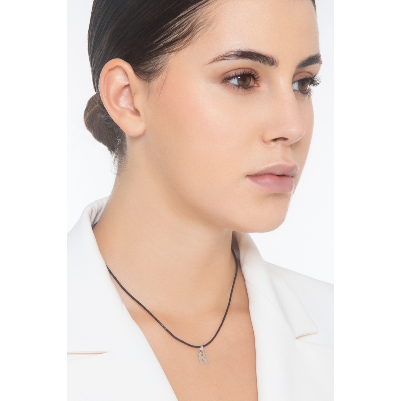 Pendant with initial letter K in capital letters in 18k white gold Pendant with initial letter K in capital letters in 18k white gold