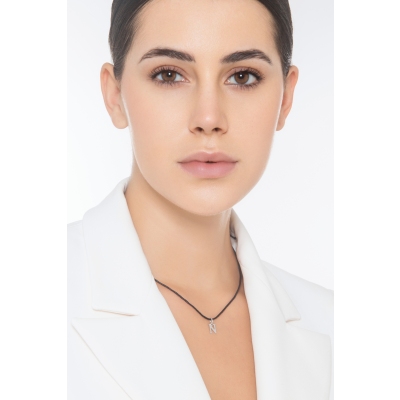 Pendant with initial letter N in capital letters in 18k white gold