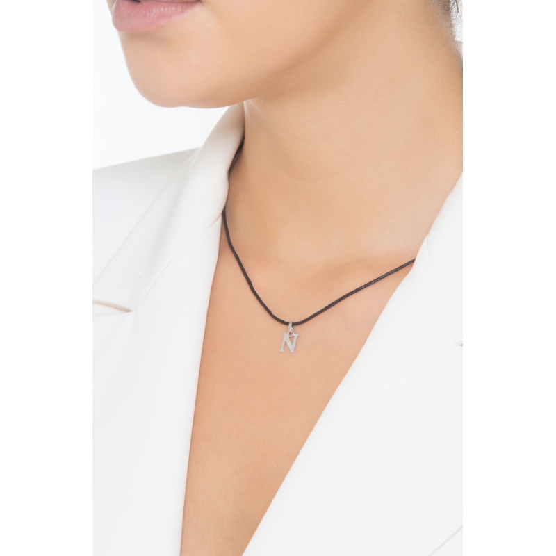 Pendant with initial letter N in capital letters in 18k white gold Pendant with initial letter N in capital letters in 18k white gold