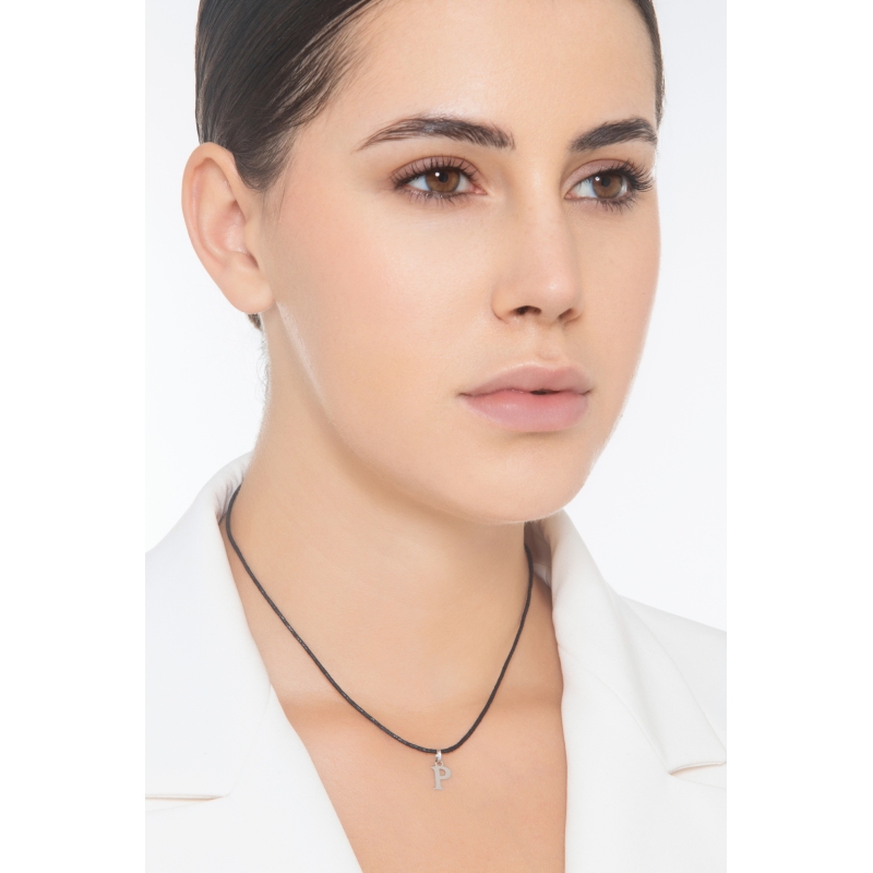 Pendant with initial letter P in uppercase in 18k white gold Pendant with initial letter P in uppercase in 18k white gold