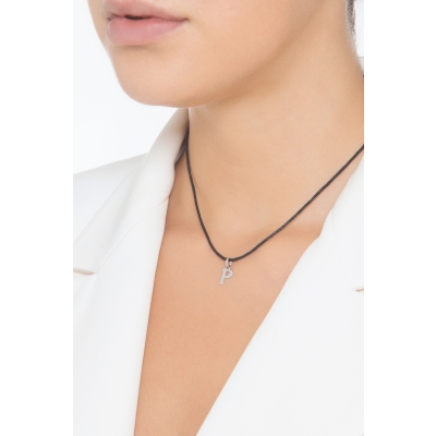 Pendant with initial letter P in uppercase in 18k white gold