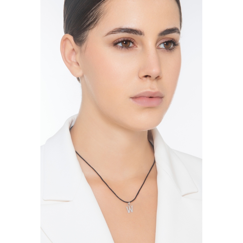 Pendant with initial letter W uppercase in 18k white gold Pendant with initial letter W uppercase in 18k white gold