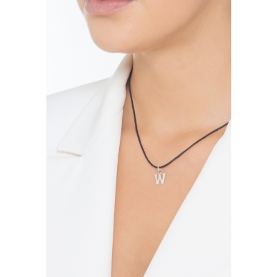 Pendant with initial letter W uppercase in 18k white gold