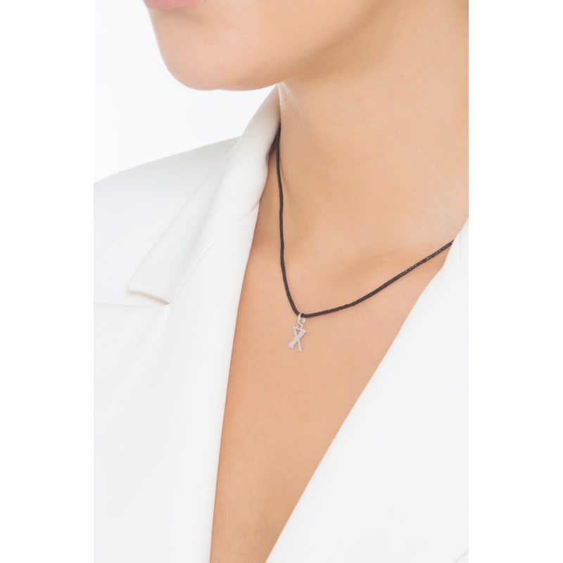 Pendant with initial letter X capital letters in 18k white gold