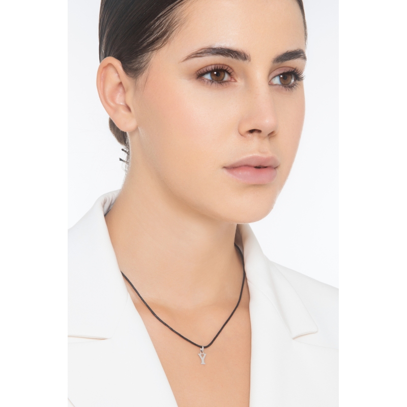 Pendant with initial letter Y in capital letters in 18k white gold Pendant with initial letter Y in capital letters in 18k white gold