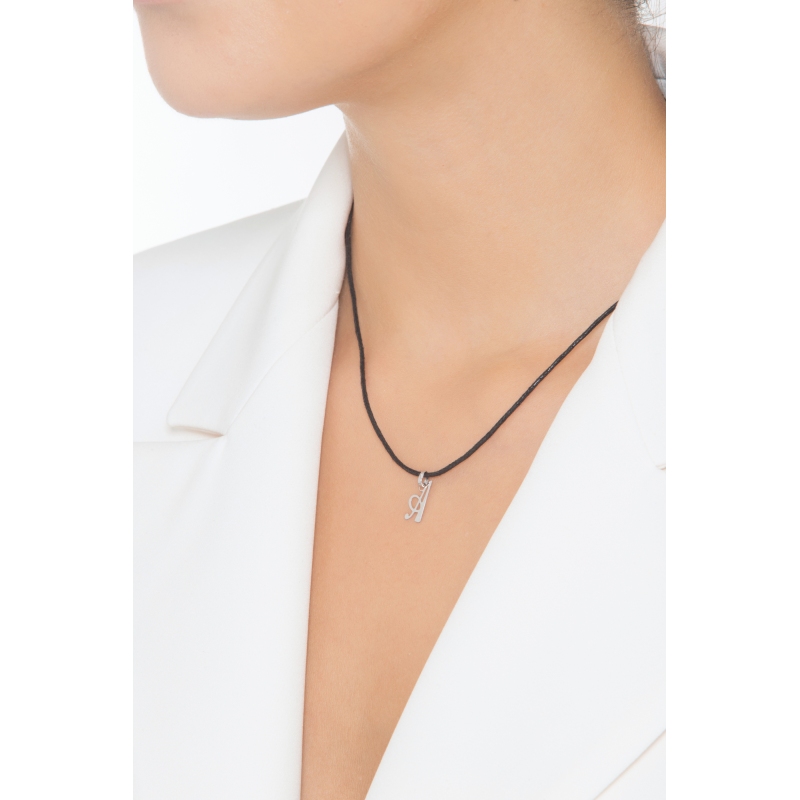 Pendant with initial letter A in italic in 18k white gold