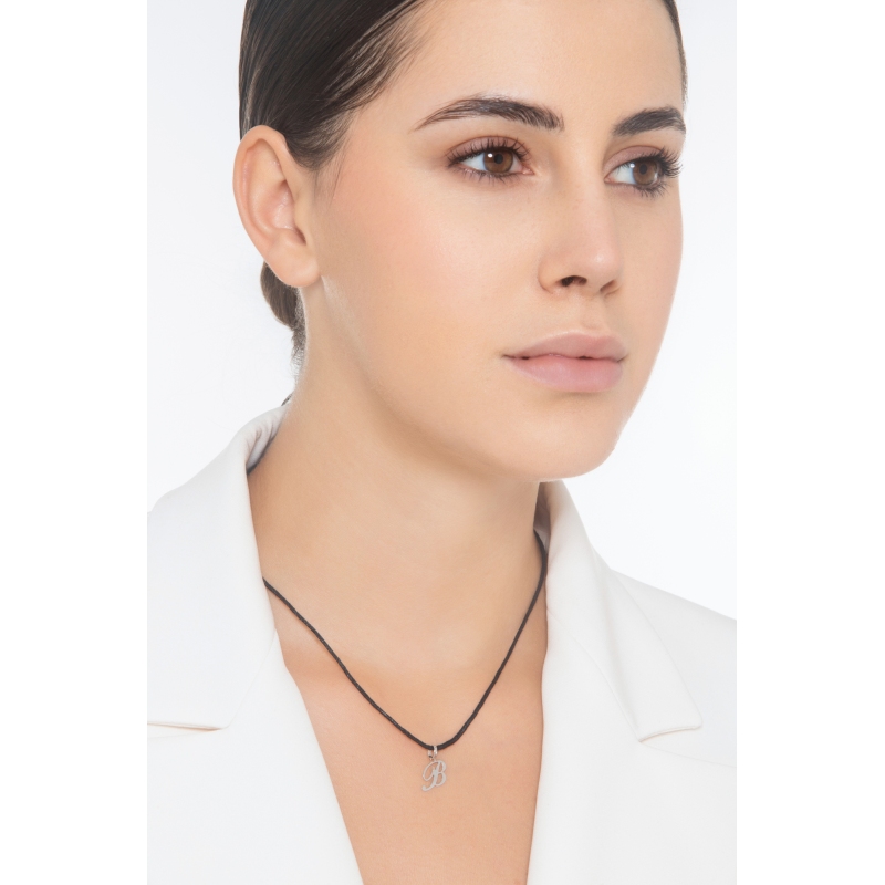 Pendant with initial letter B in italic in 18k white gold