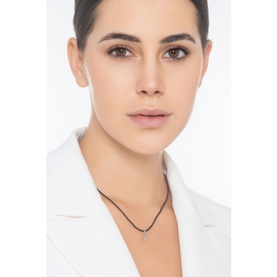 Pendant with initial letter F in italic in 18k white gold