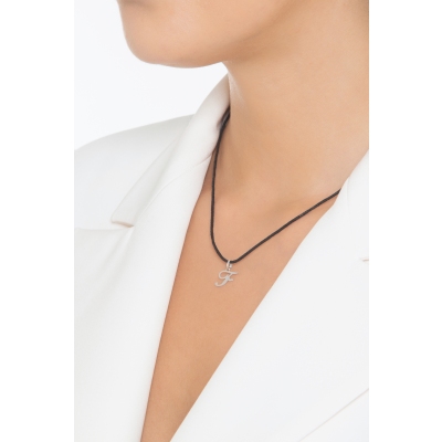 Pendant with initial letter F in italic in 18k white gold