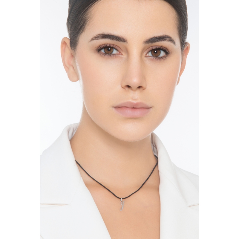 Pendant with initial letter J in italic in 18k white gold Pendant with initial letter J in italic in 18k white gold