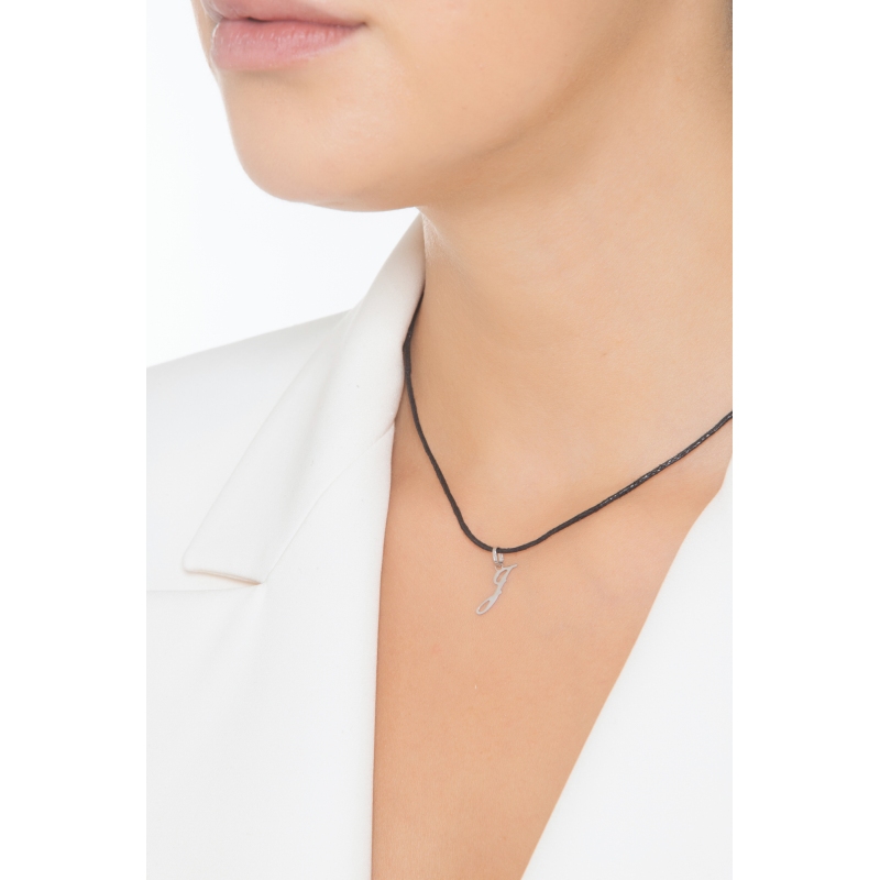 Pendant with initial letter J in italic in 18k white gold Pendant with initial letter J in italic in 18k white gold