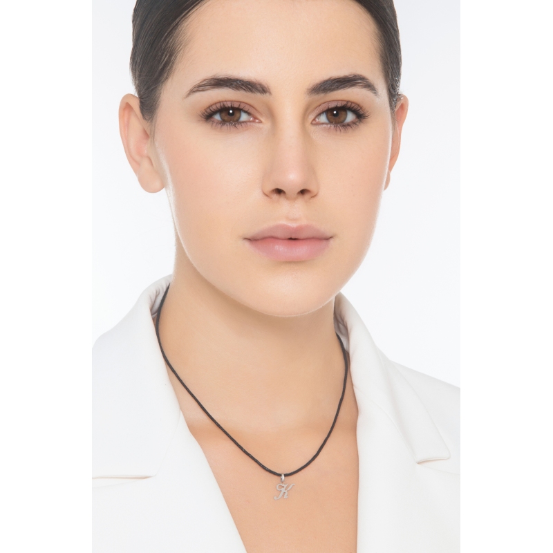 Pendant with initial letter K in italic in 18k white gold Pendant with initial letter K in italic in 18k white gold