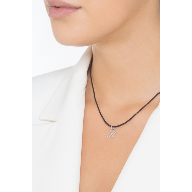 Pendant with initial letter K in italic in 18k white gold Pendant with initial letter K in italic in 18k white gold