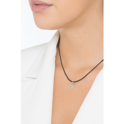 Pendant with initial letter K in italic in 18k white gold