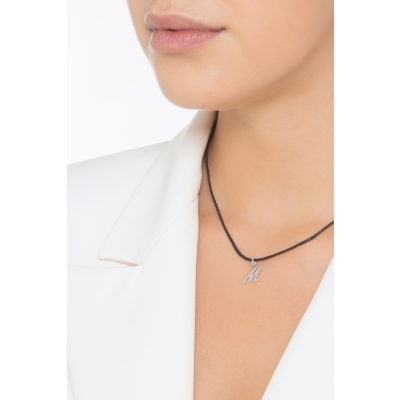 Pendant with initial letter M in italic in 18k white gold