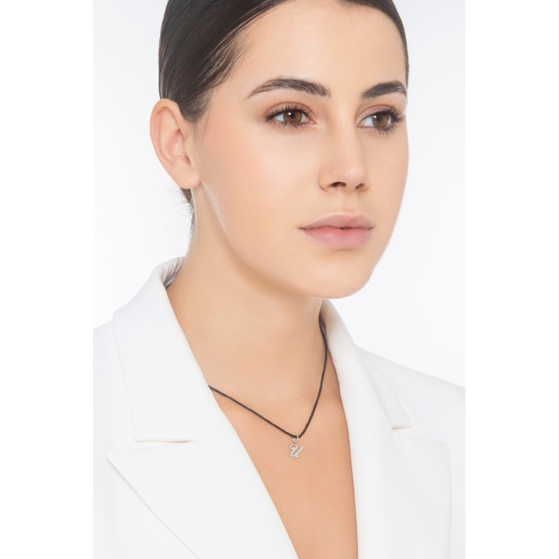 Pendant with initial letter U in italic in 18k white gold Pendant with initial letter U in italic in 18k white gold