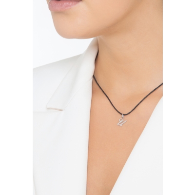 Pendant with initial letter U in italic in 18k white gold